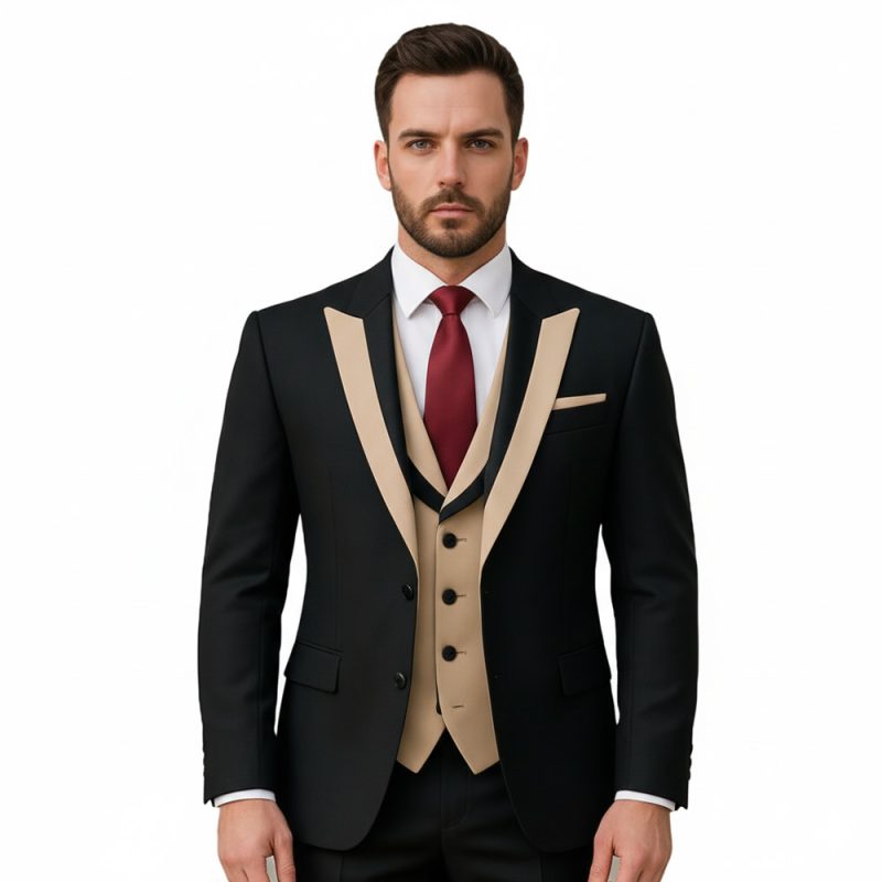 Custom Made Black And Cream Tuxedo For Men
