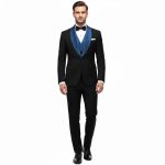 Custom Made Black Tuxedo With Navy Blue Lapel For Men