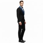 Custom Made Black Tuxedo With Navy Blue Lapel For Men