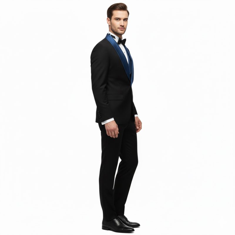 Black Tuxedo with Navy Blue Lapel | Groom's Custom Fit