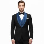 Custom Made Black Tuxedo With Navy Blue Lapel For Men