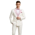 Custom Made White Tuxedo With Pink Lapel For Men