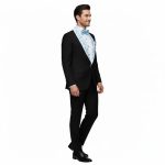 Custom Black Tuxedo With White Lapel And Blue Embroidery For Men