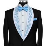 Custom Black Tuxedo With White Lapel And Blue Embroidery For Men