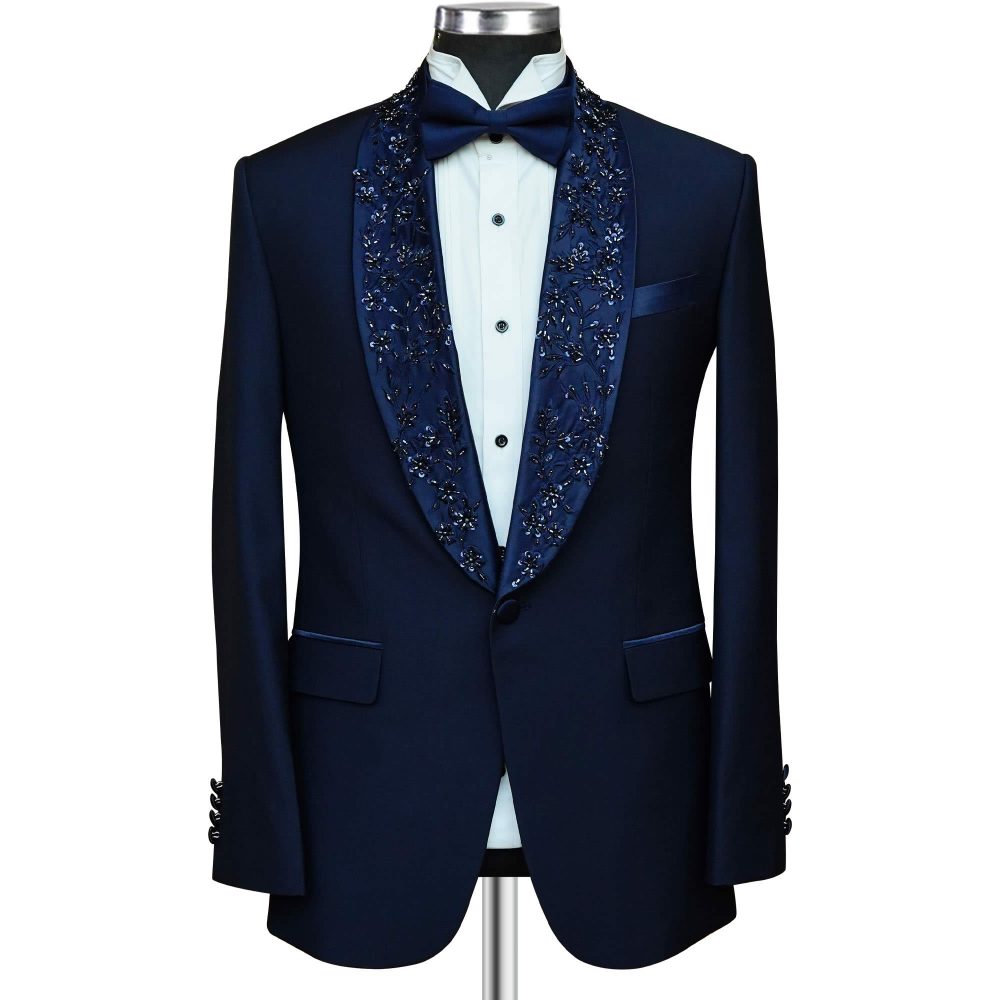 Top 6 Classic Wedding Tuxedo Colors 27 Blue Embroidered Shawl Lapel Tuxedo