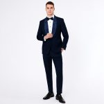 Custom Made Blue Embroidered Shawl Lapel Tuxedo For Men