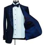 Custom Made Blue Embroidered Shawl Lapel Tuxedo For Men