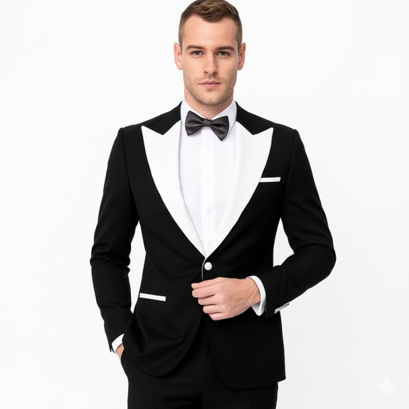 Custom Made Black And White Tuxedo For Men