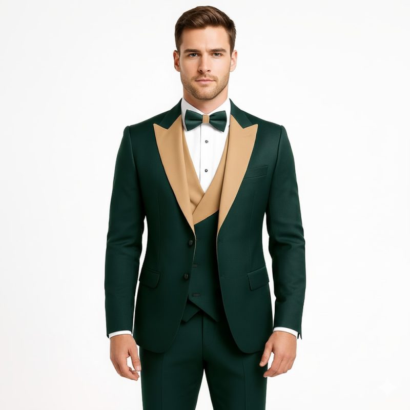 Custom Made Green And Beige Tuxedo For Men