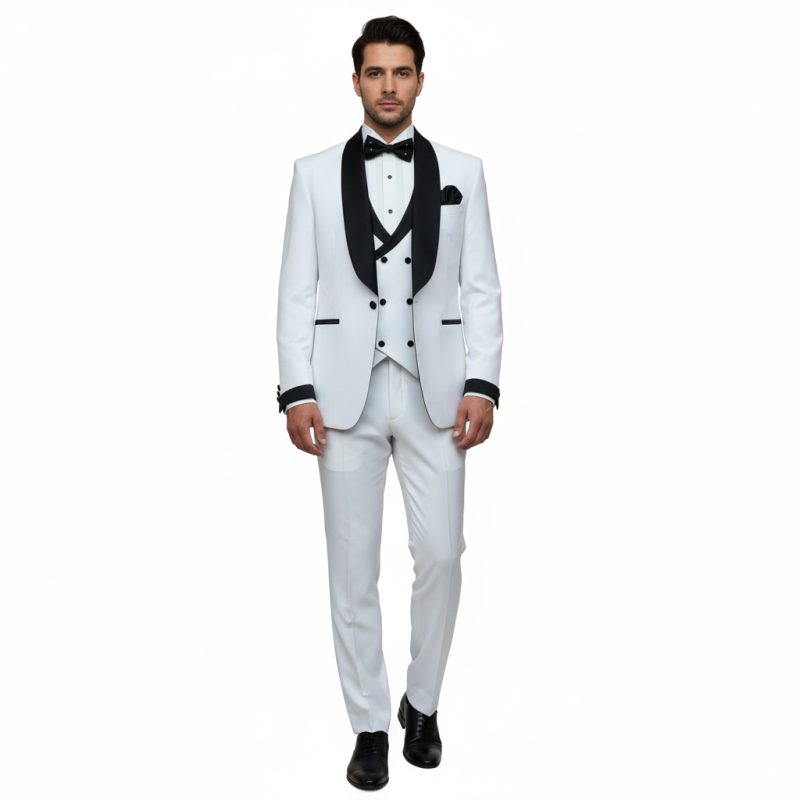 White Tuxedo With Black Contrast For Men