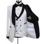 Custom White Shawl Lapel Tuxedo With Black Contrast For Men