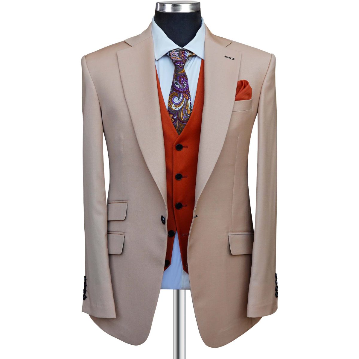 Beige Suit Orange Vest