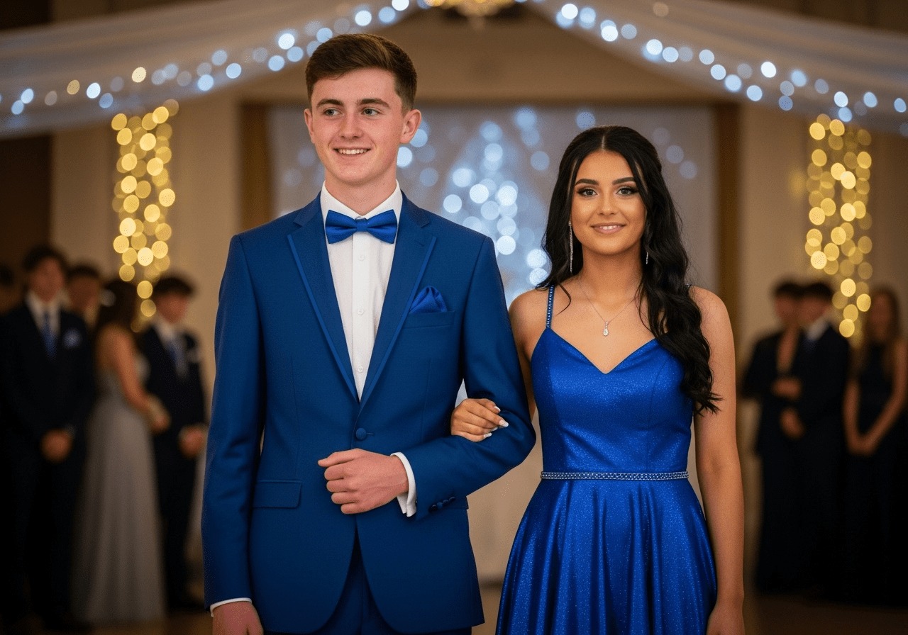Blue Suits For Men For A Prom Look To Match Her Dress
