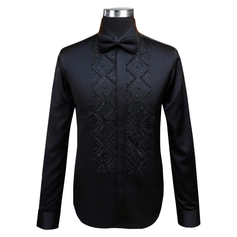 Men's Black Beaded Tuxedo Shirt