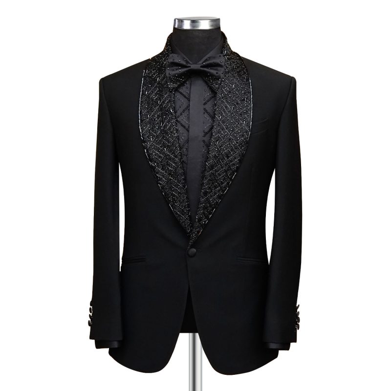 Black Beaded Stone Tuxedo | Luxury Wedding Tuxedo | Andre Emilio