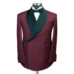 Custom Made Burgundy Tuxedo With Black Lapel For Men