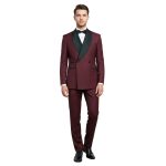 Custom Made Burgundy Tuxedo With Black Lapel For Men