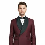 Custom Made Burgundy Tuxedo With Black Lapel For Men
