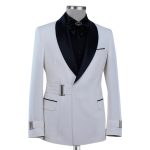 Custom Made White Shawl Lapel Tuxedo With Buckle Closure For Men