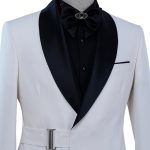Custom Made White Shawl Lapel Tuxedo With Buckle Closure For Men