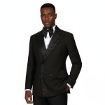 Custom Black Tuxedo With Floral Beads Embroidery Lapel For Men