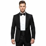 Custom Made Black Tuxedo With Stone Work Lapel For Men