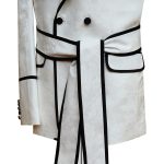 Custom Floral Jacquard Belted Tuxedo With Black Piping For Men