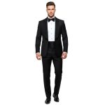 Custom Made Black Tuxedo With Stone Work Lapel For Men