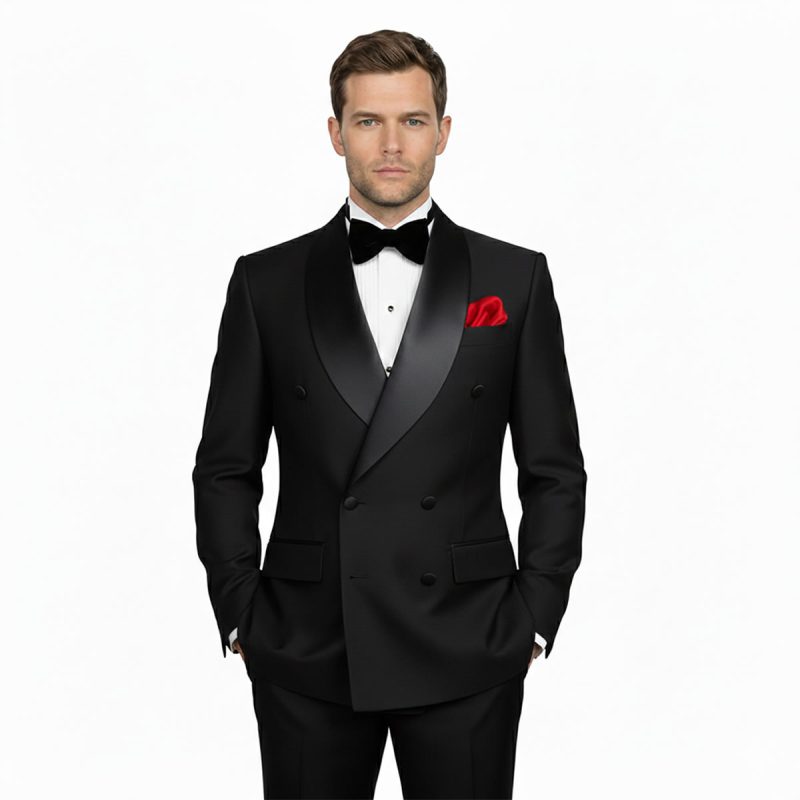 Mens Custom Black Double Breasted Tuxedo