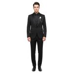 Black 3 Piece Tuxedo With Embroidered Shawl Lapel For Men