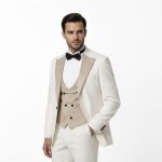 Custom Ivory And Beige Tuxedo For Men