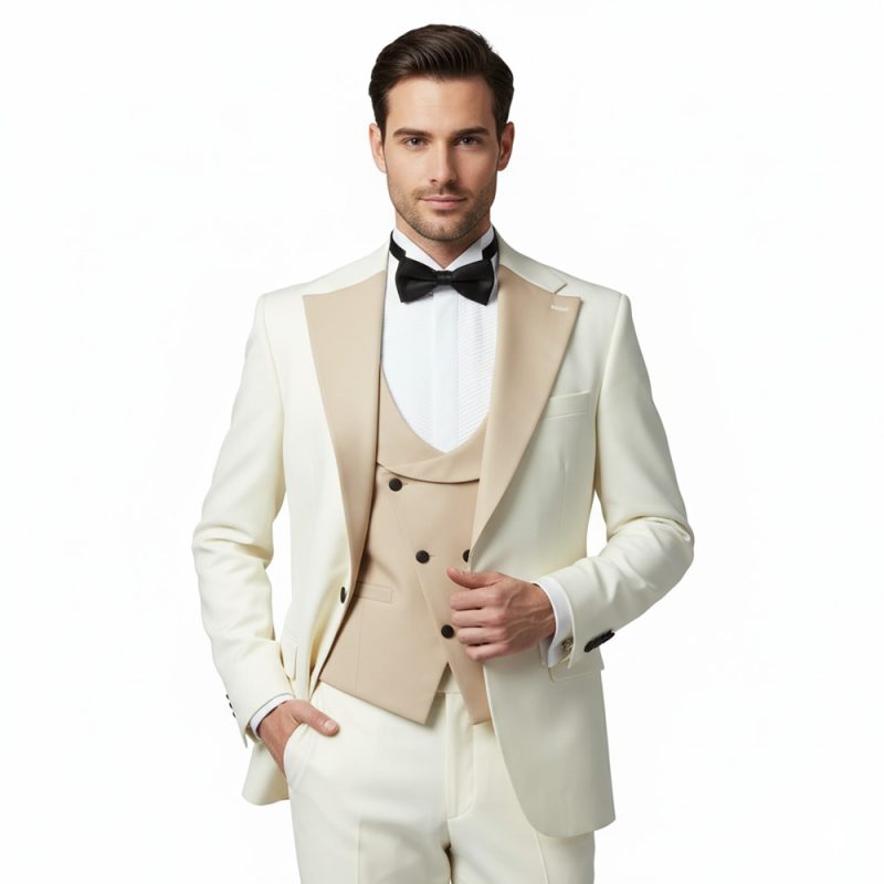 Custom Ivory And Beige Tuxedo For Men