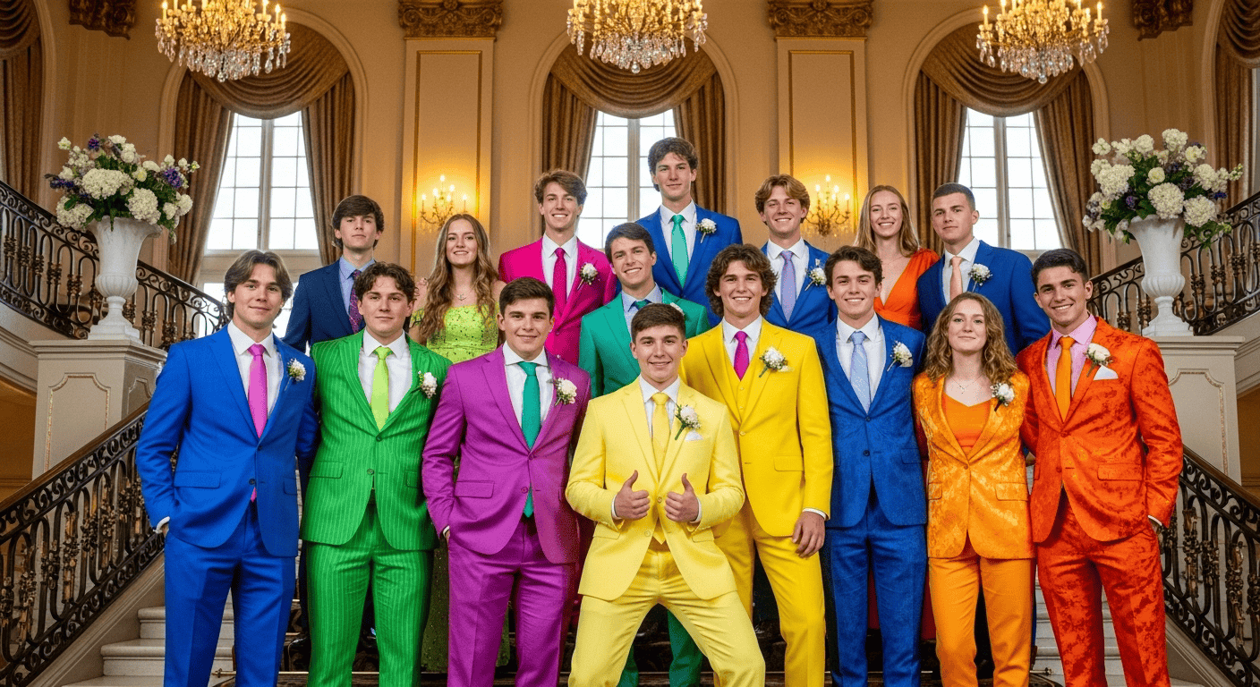 Colourful shades of prom suits