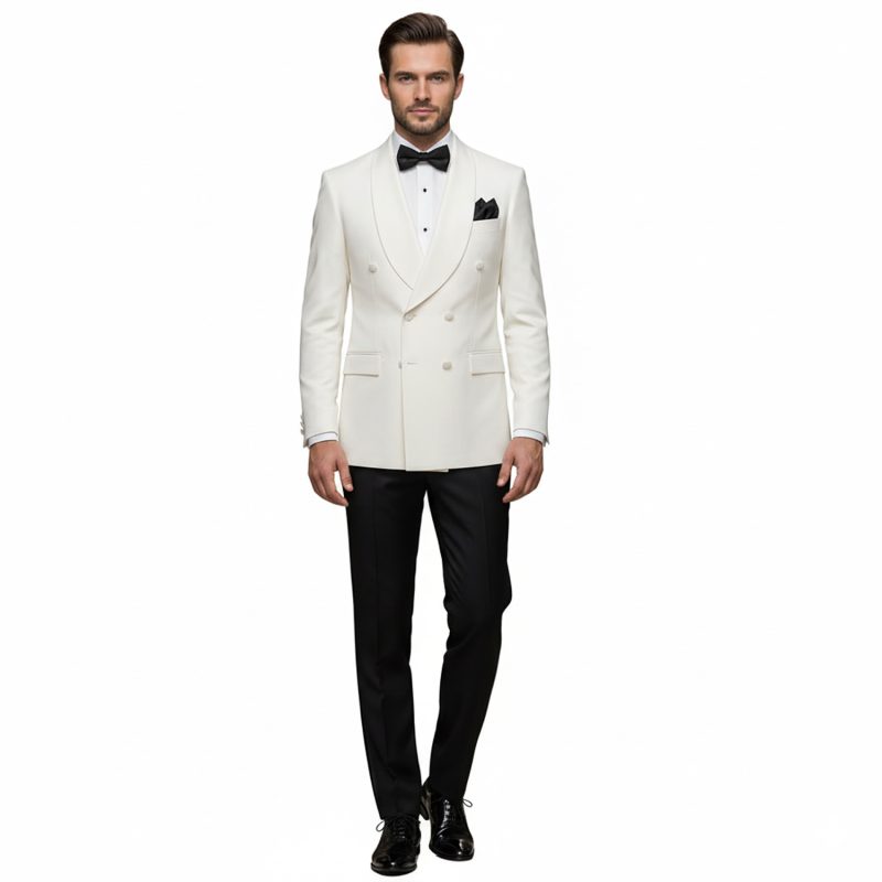 Ivory Double Breasted Tuxedo Jacket For Men