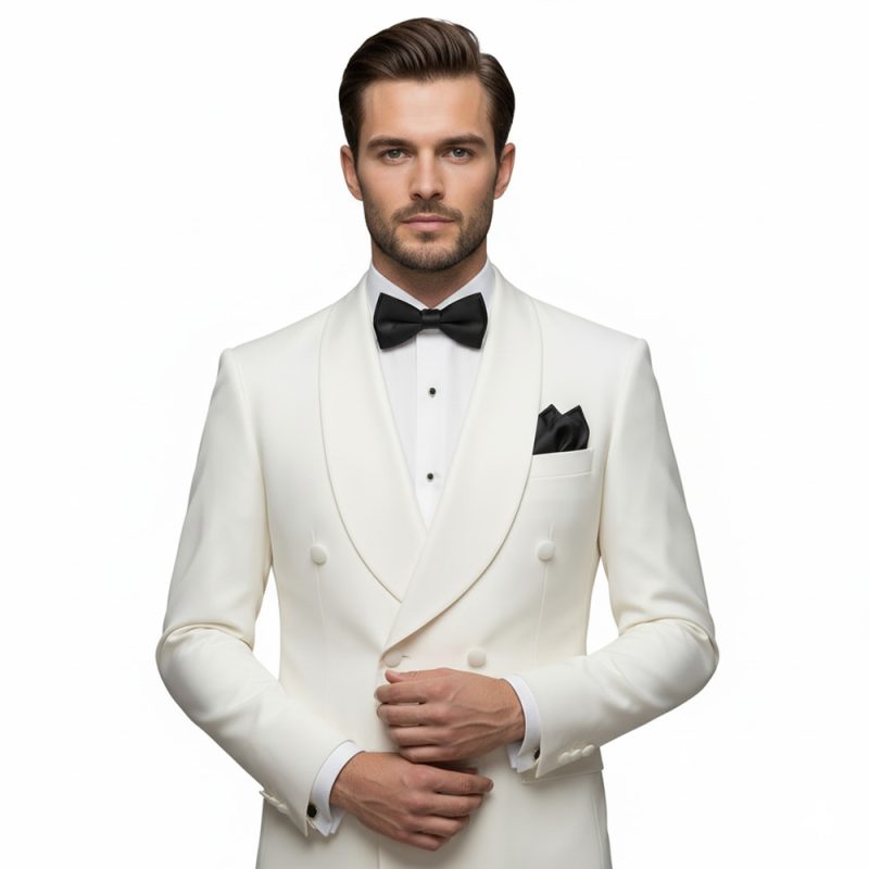 custom ivory dinner jacket for men front closer view
