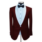 Custom Dark Maroon Tuxedo With White Lapel For Men