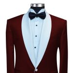 Custom Dark Maroon Tuxedo With White Lapel For Men