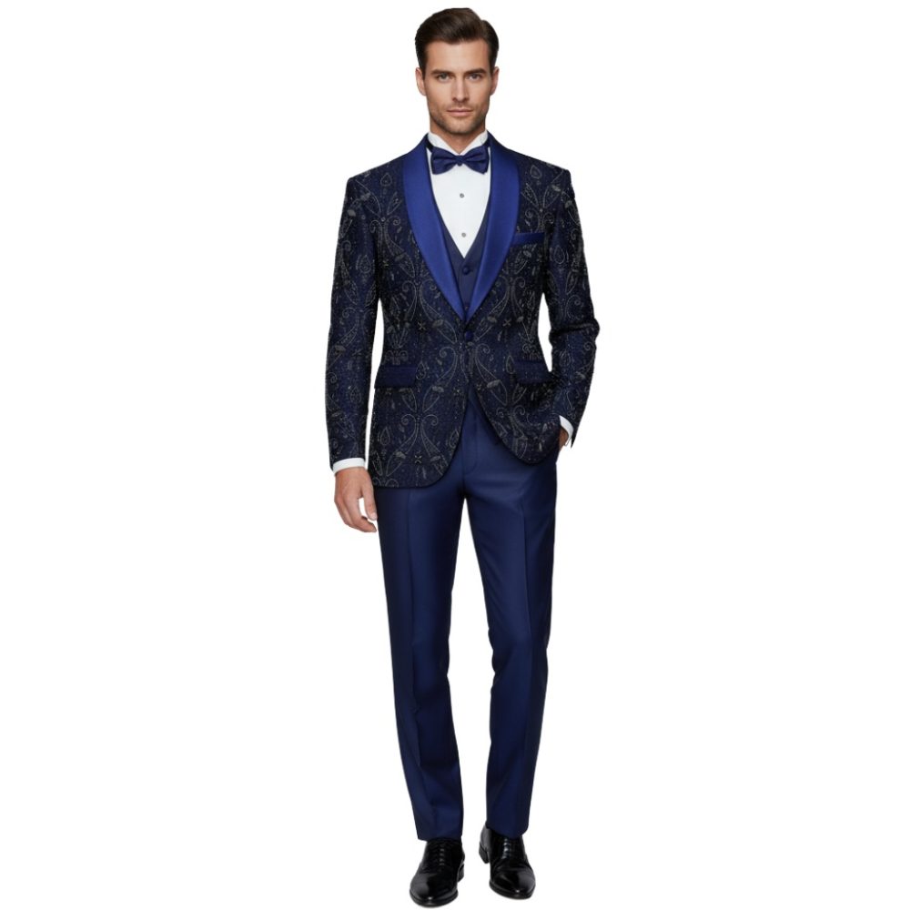 Royal Navy Embroidery Beaded Tuxedo For Men