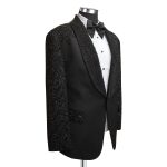 Designer Black Tuxedo With Beaded Sleeves & Lapel