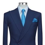 Men Navy Blue Single Button Double Breasted Suit