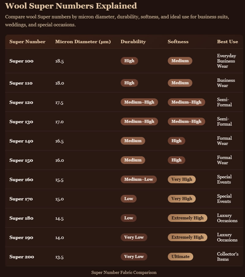 Super Numbers in Suit Fabrics Explained: Super 120s vs 140s vs 180s 3 Wool Super Numbers Explained