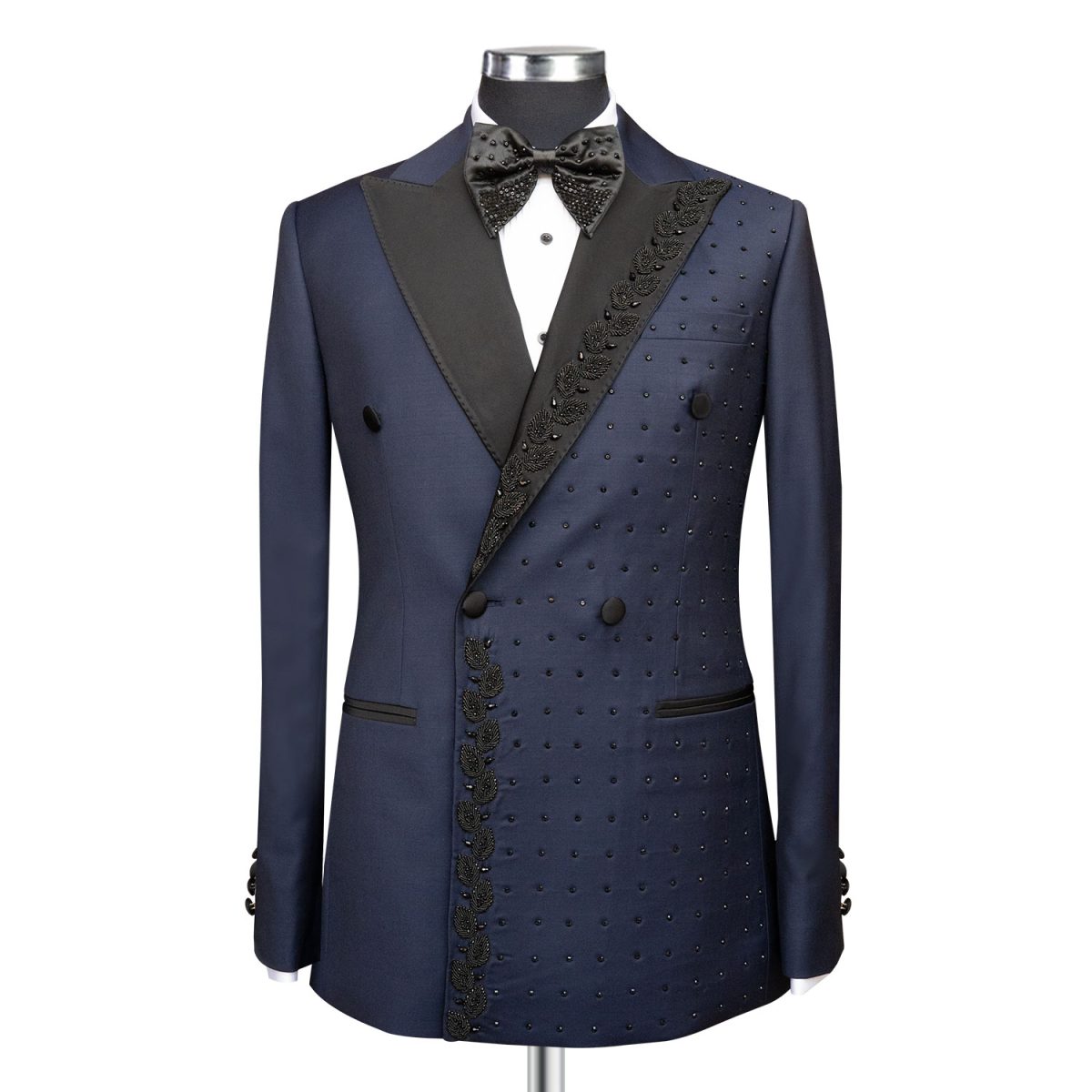 Black Beads And Hand Embroidery Peak Lapel Tuxedo