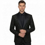 Black Embroidered Tuxedo With Diamond Pattern