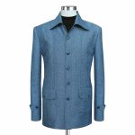 Blue Herringbone Coat For Men