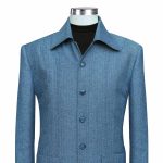 Blue Herringbone Coat For Men