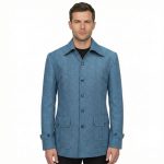 Blue Herringbone Coat For Men