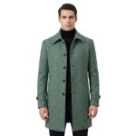 Green Herringbone Coat For Men