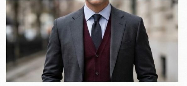 Lower V-neck sweaters or knitted cardigans. These add warmth and texture while respecting the suit’s natural lines.