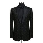 Black Embroidered Tuxedo With Diamond Pattern