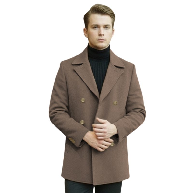 Mens Brown Double Breasted Coat